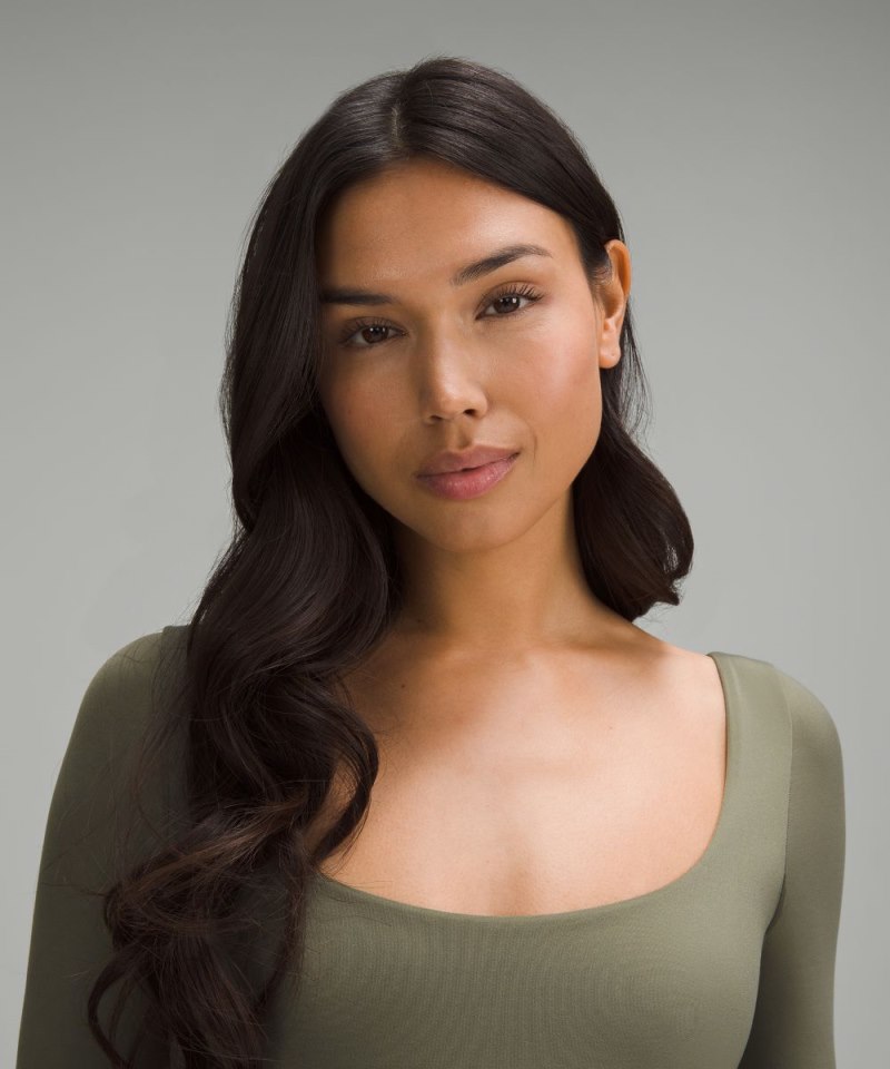 Lululemon Wundermost Ultra-Soft Nulu Square-Neck Long-Sleeve Bodysuit Army Green Online Outlet Sale