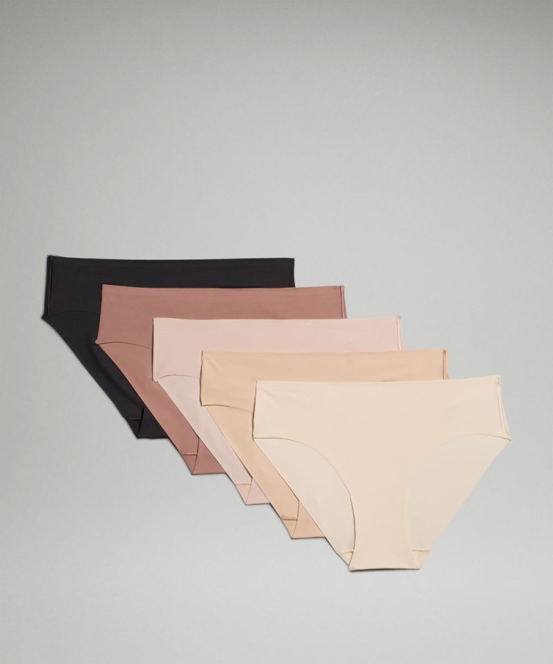 Lululemon InvisiWear Mid-Rise Bikini Underwear *5 Pack Black / Twilight Rose / Misty Shell / Pale Linen / Contour Online Outlet Sale