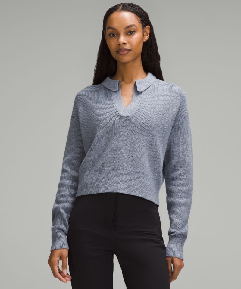 Lululemon Collared Merino Wool-Blend Sweater Heathered Belgian Blue Online Outlet Sale