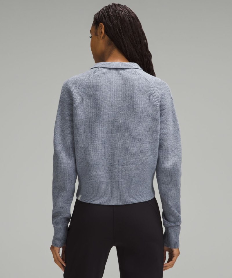 Lululemon Collared Merino Wool-Blend Sweater Heathered Belgian Blue Online Outlet Sale