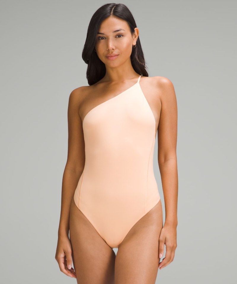 Lululemon Wundermost Ultra-Soft Nulu One-Shoulder Spaghetti-Strap Bodysuit Peach Bellini Online Outlet Sale
