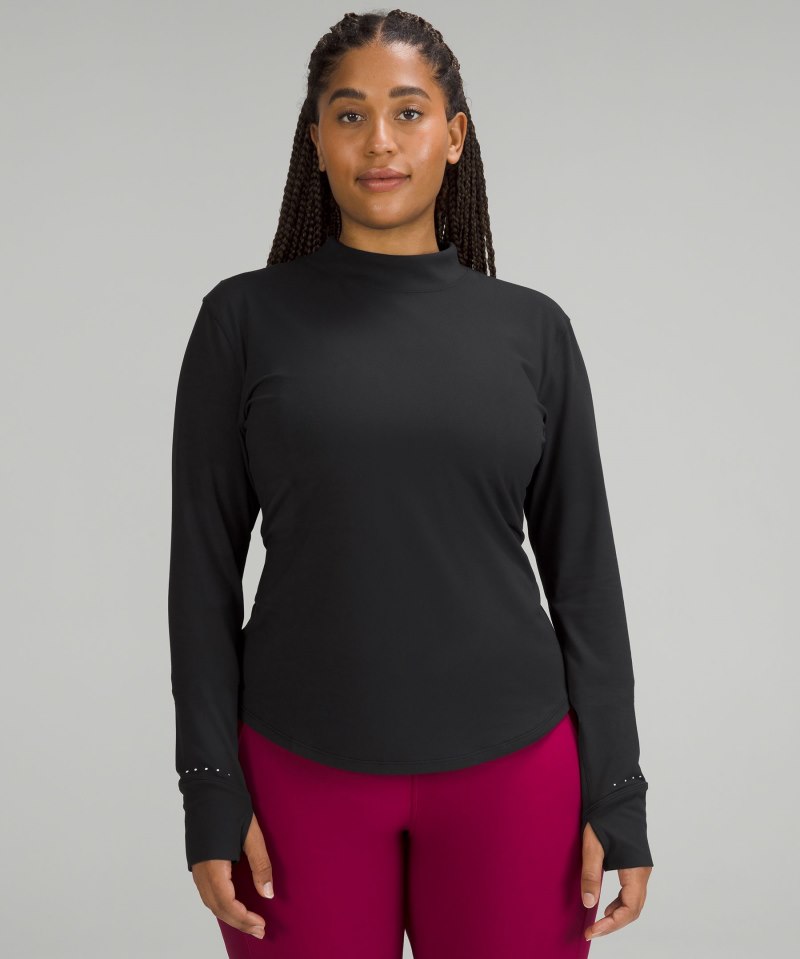 Lululemon Rulu Running Long-Sleeve Mock-Neck Shirt Black Online Outlet Sale