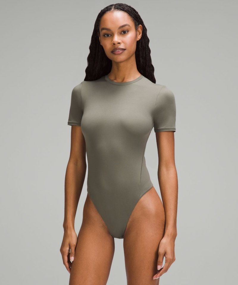 Lululemon Wundermost Ultra-Soft Nulu Short-Sleeve Crew Thong Bodysuit Army Green Online Outlet Sale