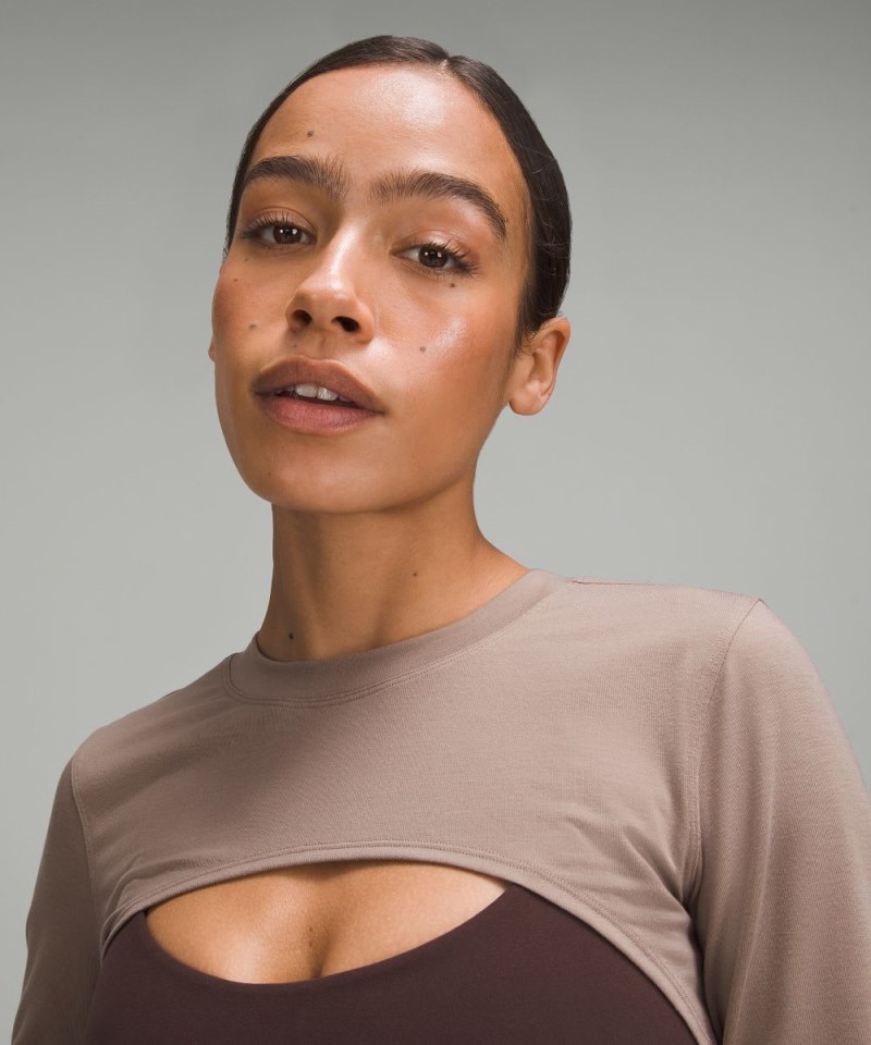 Lululemon Long-Sleeve Crewneck Shrug Taupetastic Online Outlet Sale