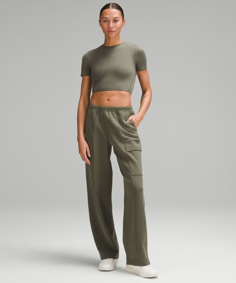 Lululemon Cotton-Blend Double-Knit Mid-Rise Cargo Pant Army Green Online Outlet Sale