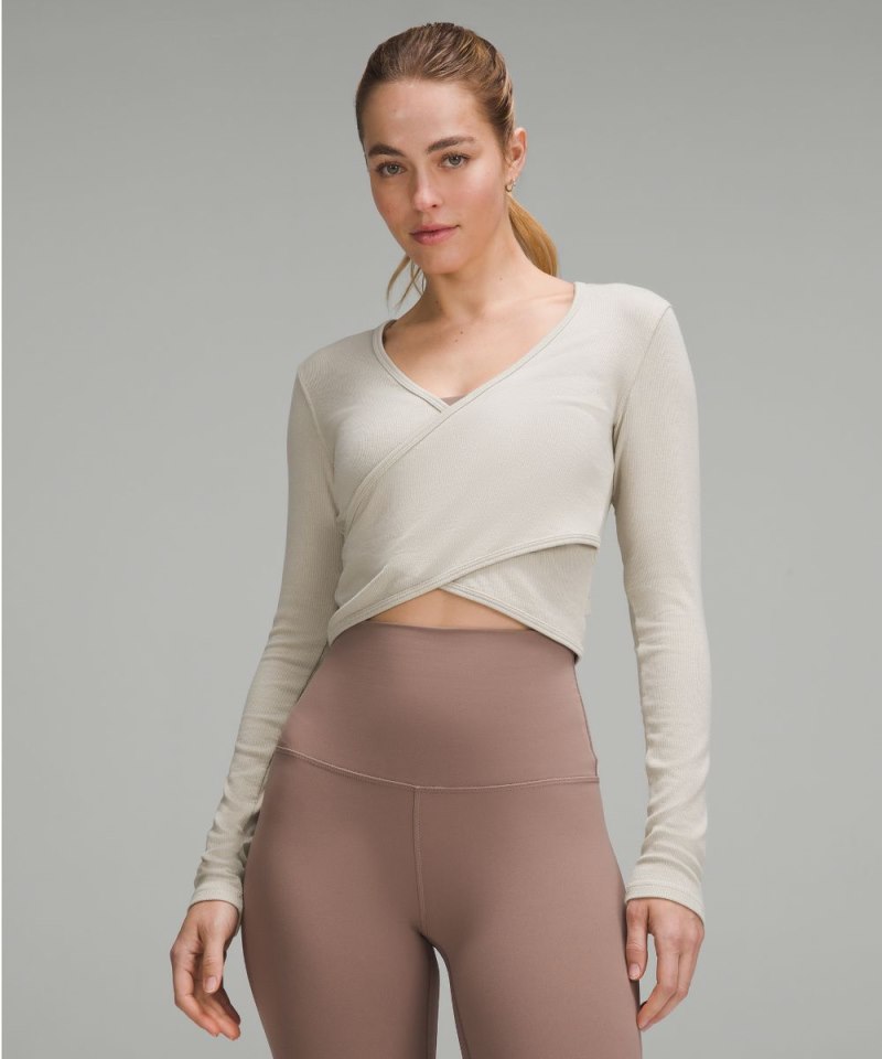 Lululemon Wrap-Front Ribbed Long-Sleeve Top Mojave Tan Online Outlet Sale
