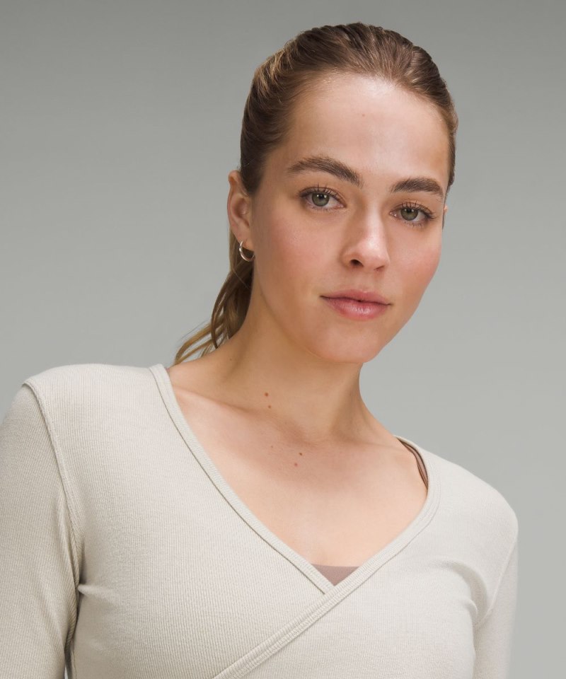 Lululemon Wrap-Front Ribbed Long-Sleeve Top Mojave Tan Online Outlet Sale