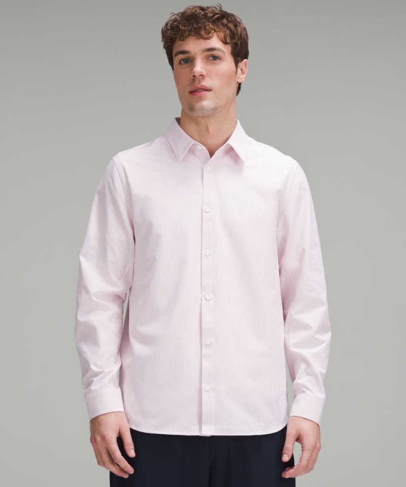 Lululemon New Venture Classic-Fit Long-Sleeve Shirt Inline Stripe White Heathered Pink Peony Online Outlet Sale