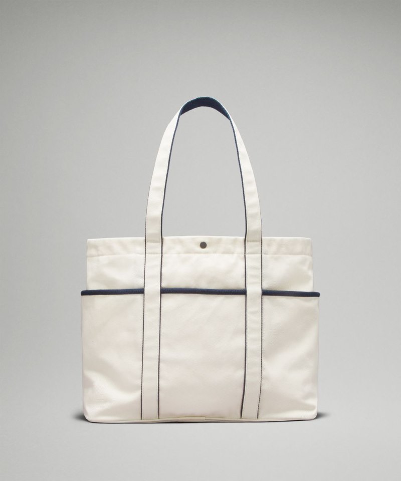 Lululemon Daily Multi-Pocket Canvas Tote Bag 20L *Logo Natural / True Navy Online Outlet Sale