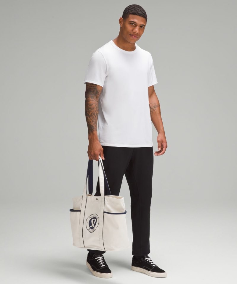 Lululemon Daily Multi-Pocket Canvas Tote Bag 20L *Logo Natural / True Navy Online Outlet Sale