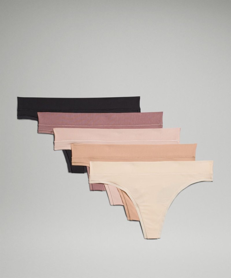 Lululemon UnderEase Mid-Rise Thong Underwear *5 Pack Black / Twilight Rose / Misty Shell / Pale Linen / Contour Online Outlet Sale