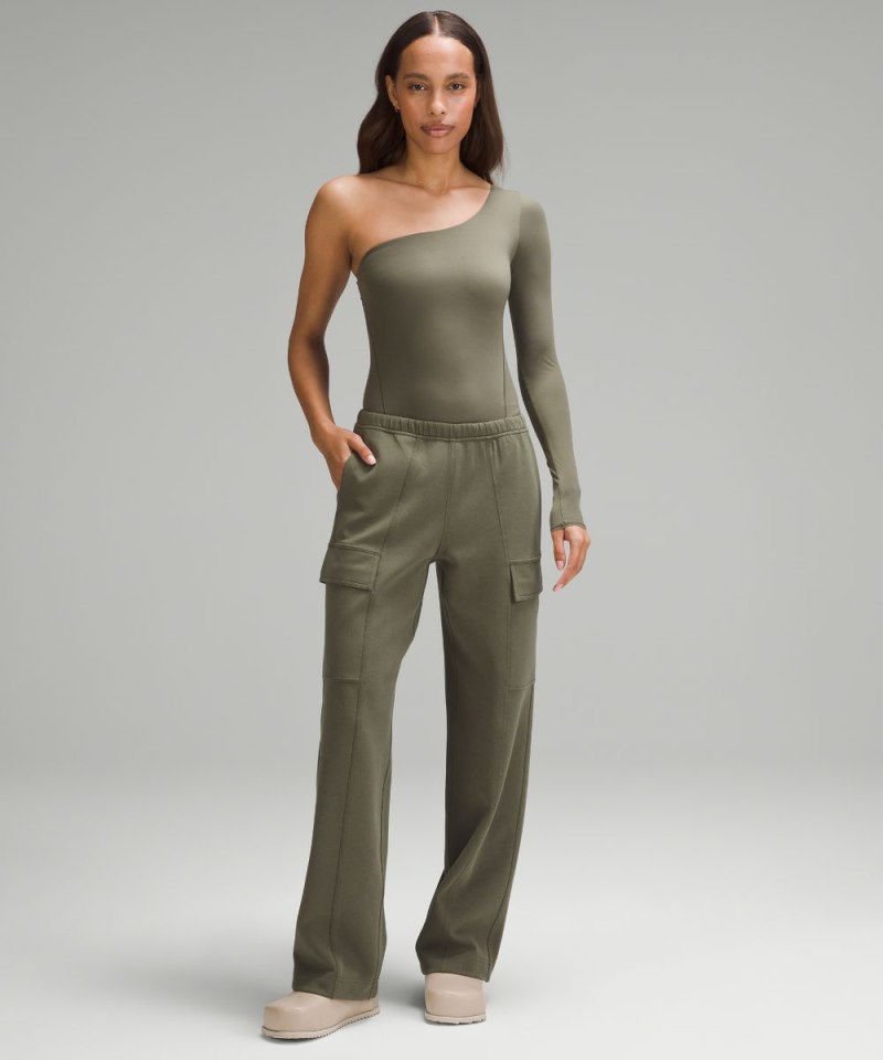 Lululemon Wundermost Ultra-Soft Nulu Long-Sleeve One-Shoulder Bodysuit Army Green Online Outlet Sale