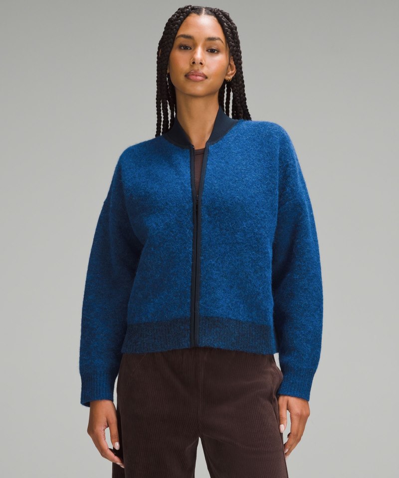 Lululemon Alpaca Wool-Blend Knit Bomber Jacket Heathered Blazer Blue Online Outlet Sale