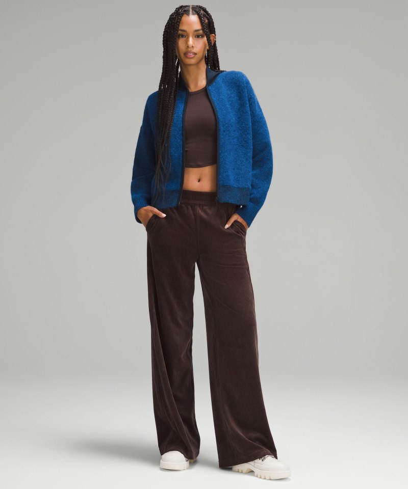 Lululemon Alpaca Wool-Blend Knit Bomber Jacket Heathered Blazer Blue Online Outlet Sale