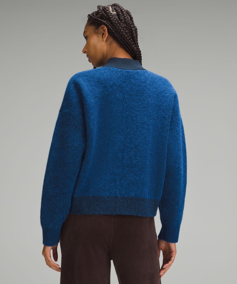 Lululemon Alpaca Wool-Blend Knit Bomber Jacket Heathered Blazer Blue Online Outlet Sale