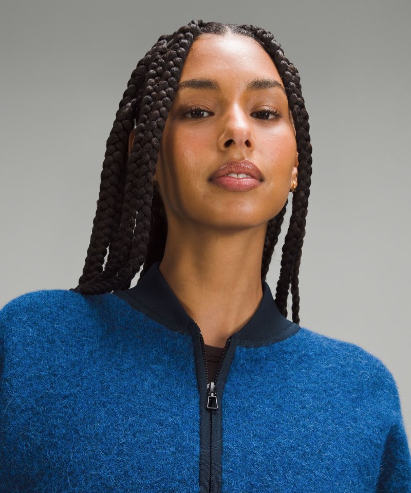 Lululemon Alpaca Wool-Blend Knit Bomber Jacket Heathered Blazer Blue Online Outlet Sale