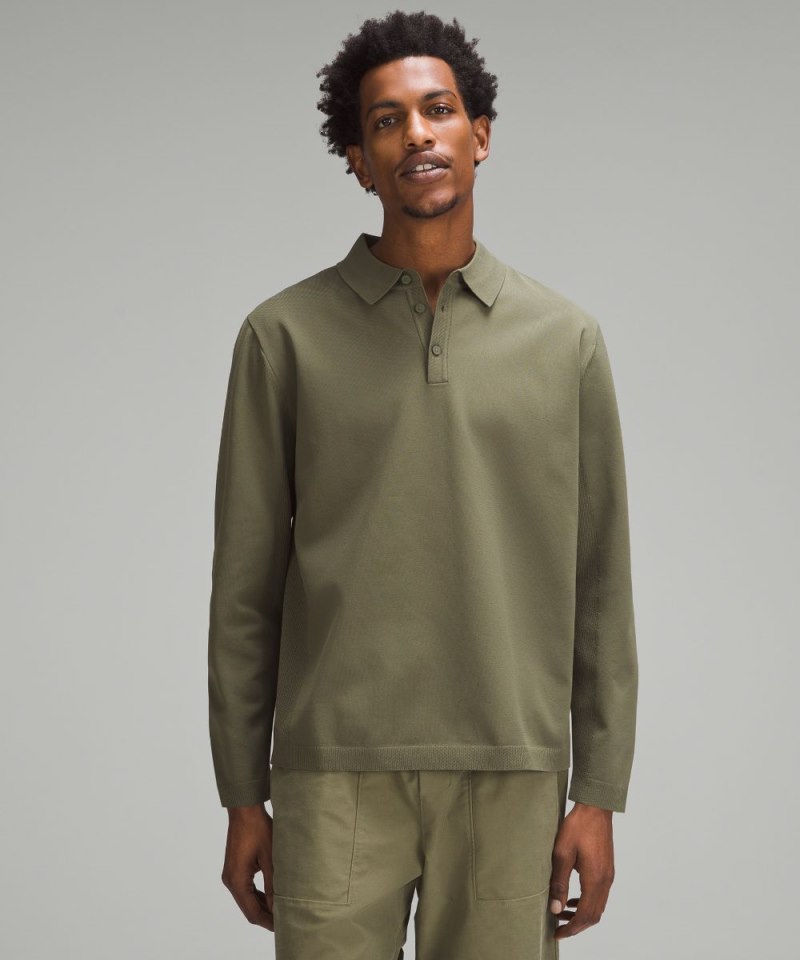 Lululemon Lightweight Knit Long-Sleeve Polo Shirt Medium Olive Online Outlet Sale