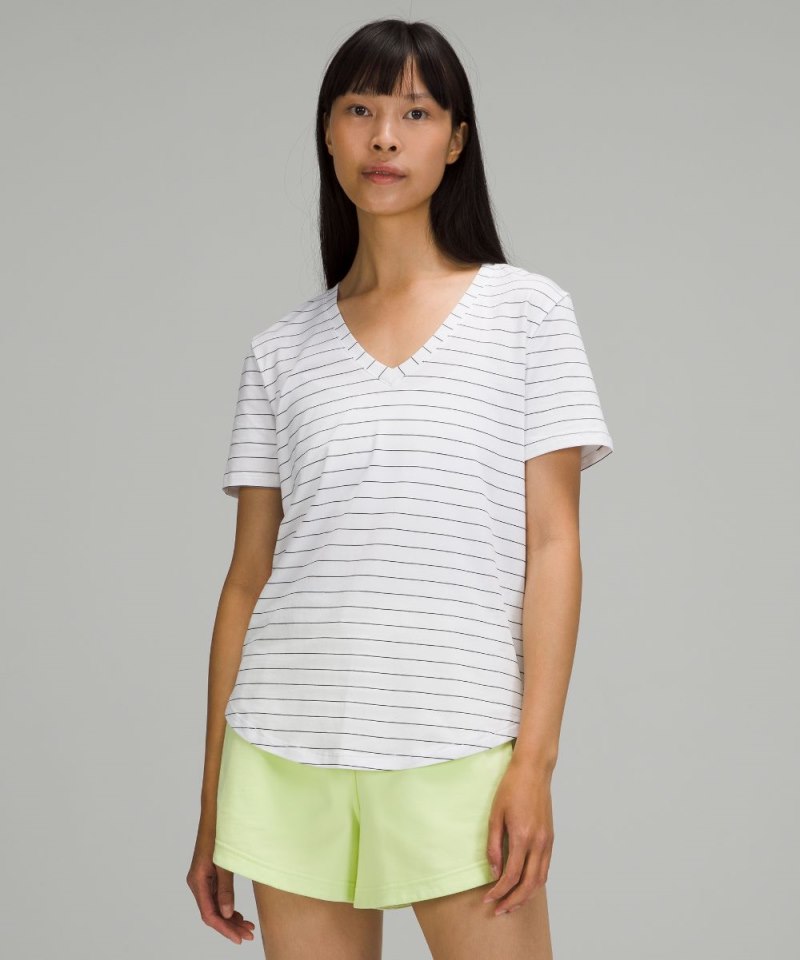 Lululemon Love V-Neck T-Shirt Short Serve Stripe White Black Online Outlet Sale