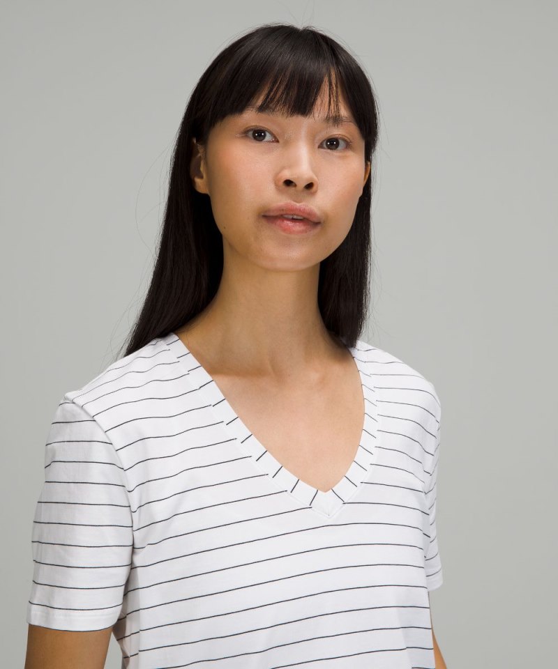 Lululemon Love V-Neck T-Shirt Short Serve Stripe White Black Online Outlet Sale