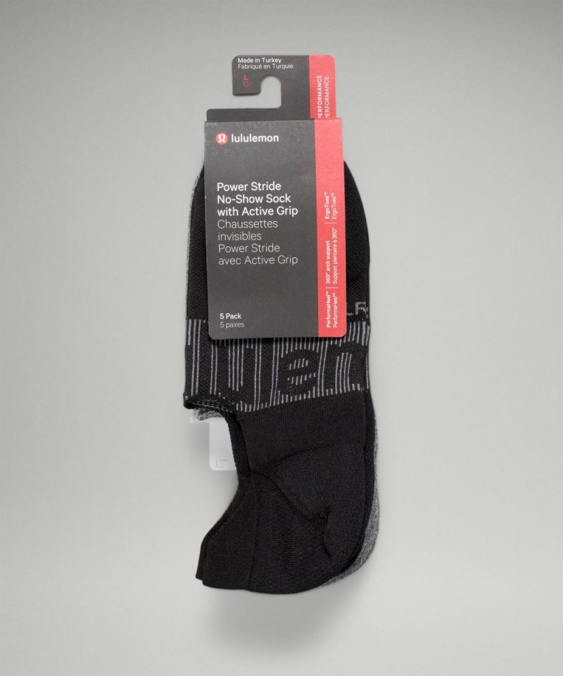 Lululemon Men's Power Stride No-Show Socks with Active Grip *5 Pack Black / Heather Grey / White Online Outlet Sale