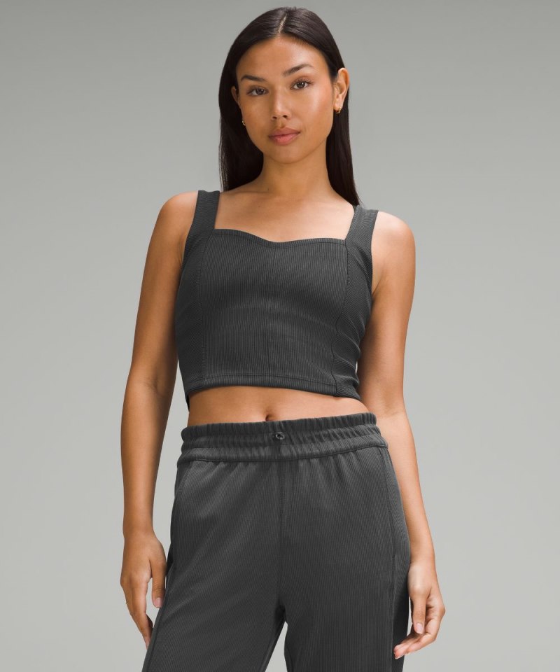 Lululemon Ribbed Softstreme Sweetheart Tank Top Black Online Outlet Sale