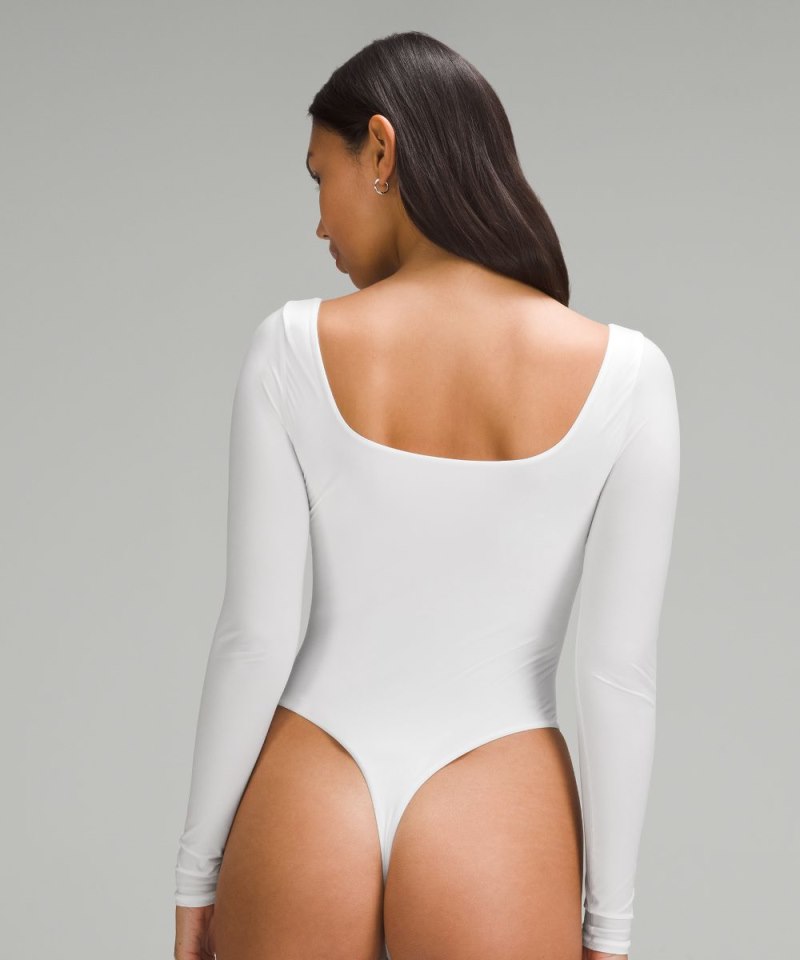 Lululemon Wundermost Ultra-Soft Nulu Square-Neck Long-Sleeve Bodysuit White Online Outlet Sale
