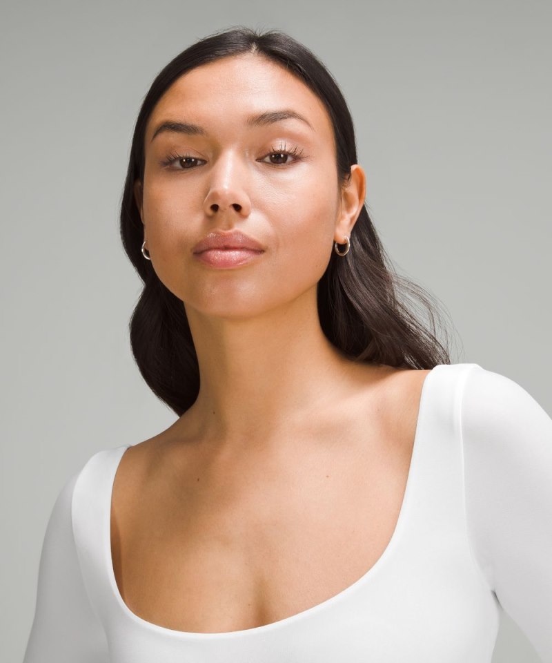 Lululemon Wundermost Ultra-Soft Nulu Square-Neck Long-Sleeve Bodysuit White Online Outlet Sale