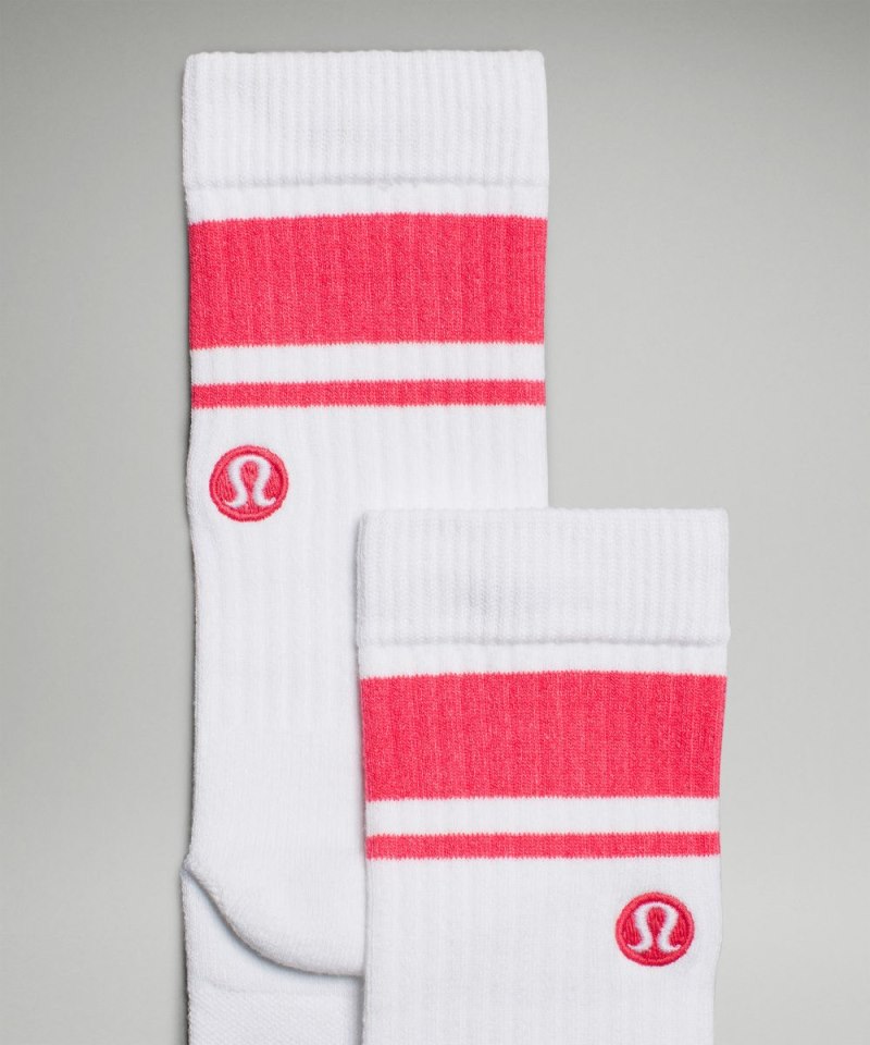 Lululemon Women's Daily Stride Ribbed Comfort Crew Socks *Stripe White / Coralize Online Outlet Sale
