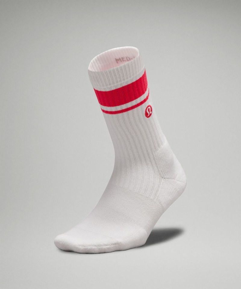 Lululemon Women's Daily Stride Ribbed Comfort Crew Socks *Stripe White / Coralize Online Outlet Sale