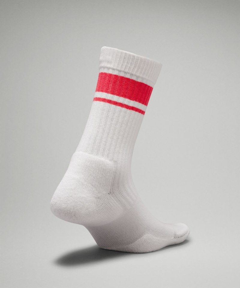 Lululemon Women's Daily Stride Ribbed Comfort Crew Socks *Stripe White / Coralize Online Outlet Sale