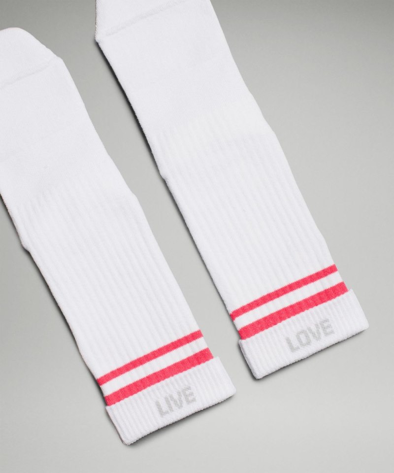 Lululemon Women's Daily Stride Ribbed Comfort Crew Socks *Stripe White / Coralize Online Outlet Sale