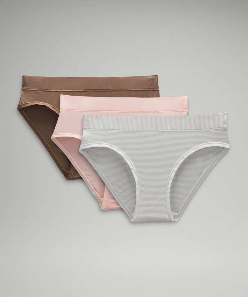 Lululemon UnderEase Mid-Rise Bikini Underwear *3 Pack Strawberry Milkshake / Taupetastic / Jumie Stripe White Vapor Online Outlet Sale