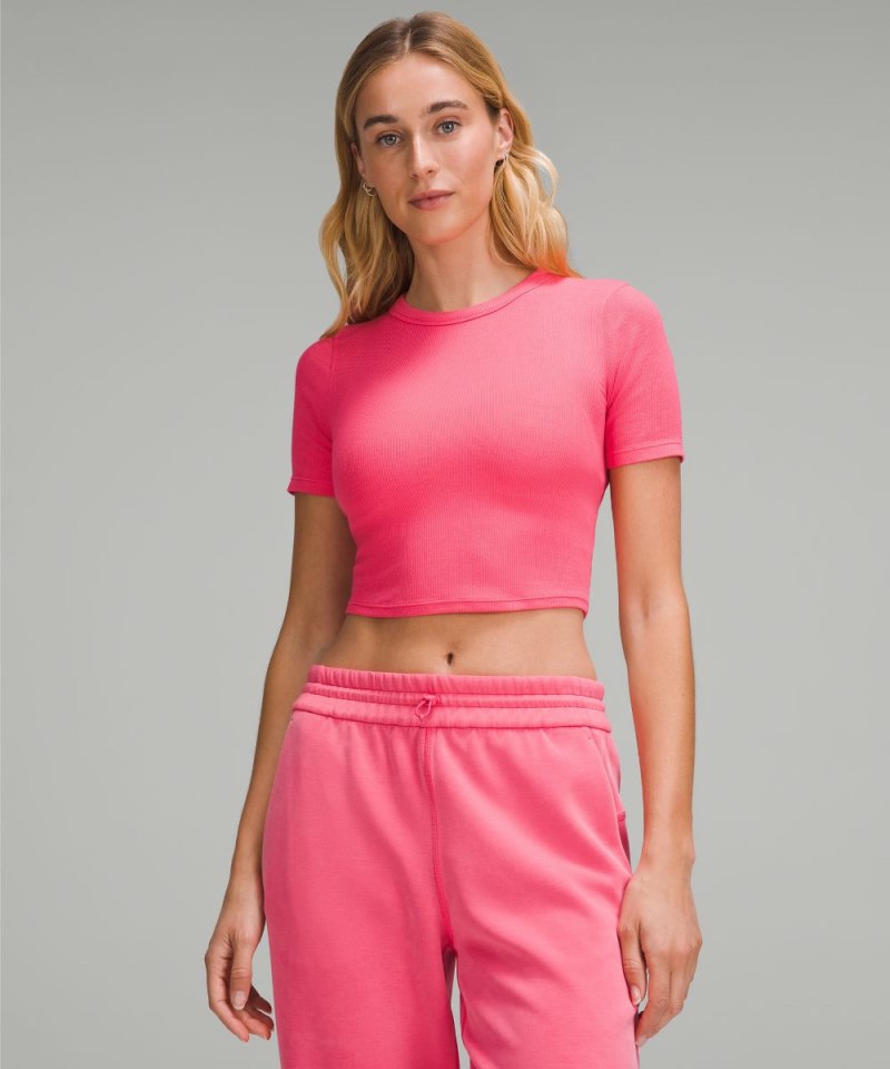 Lululemon Hold Tight Straight Hem Cropped T-Shirt Glaze Pink Online Outlet Sale