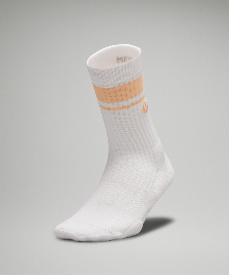 Lululemon Women's Daily Stride Ribbed Comfort Crew Socks *Stripe White / Peach Bellini Online Outlet Sale