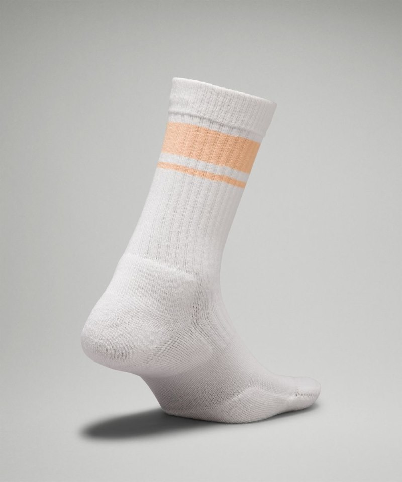 Lululemon Women's Daily Stride Ribbed Comfort Crew Socks *Stripe White / Peach Bellini Online Outlet Sale