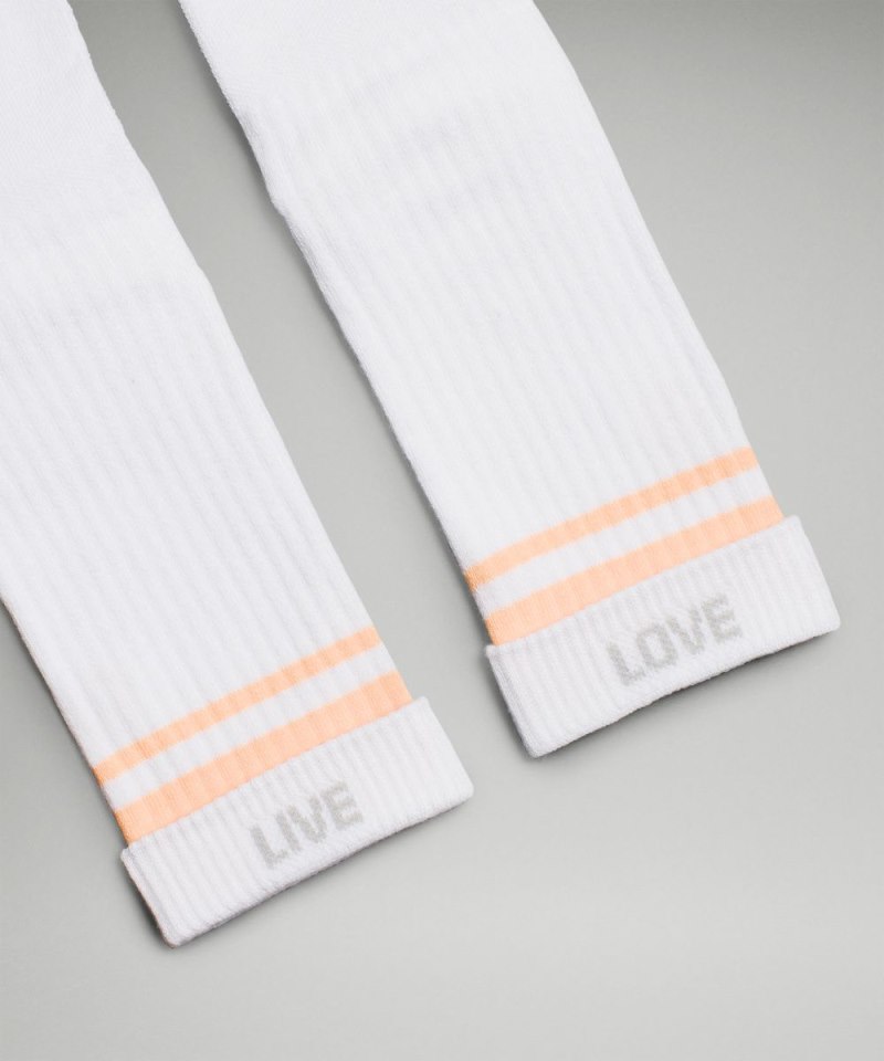 Lululemon Women's Daily Stride Ribbed Comfort Crew Socks *Stripe White / Peach Bellini Online Outlet Sale