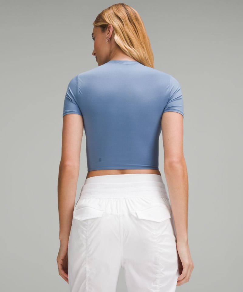 Lululemon Wundermost Ultra-Soft Nulu Crewneck Cropped T-Shirt Oasis Blue Online Outlet Sale