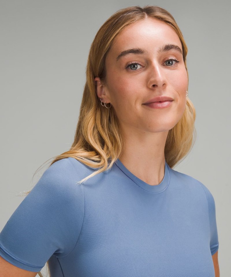 Lululemon Wundermost Ultra-Soft Nulu Crewneck Cropped T-Shirt Oasis Blue Online Outlet Sale