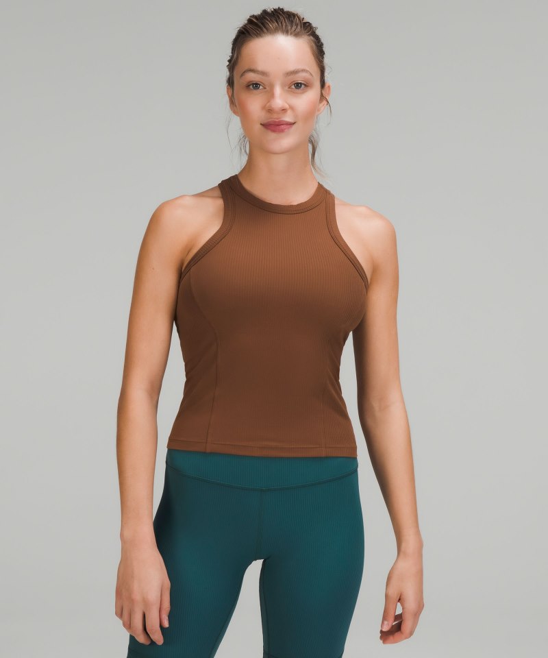 Lululemon Ribbed Nulu Racerback Yoga Tank Top Roasted Brown Online Outlet Sale