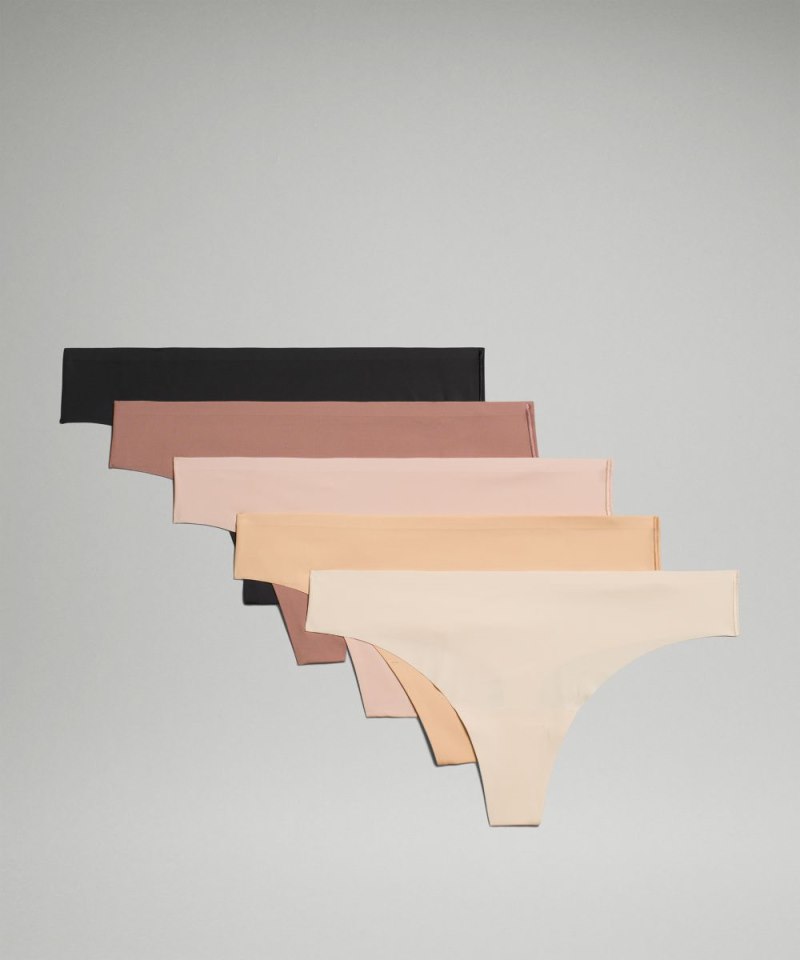 Lululemon InvisiWear Mid-Rise Thong Underwear *5 Pack Black / Twilight Rose / Misty Shell / Pale Linen / Contour Online Outlet Sale