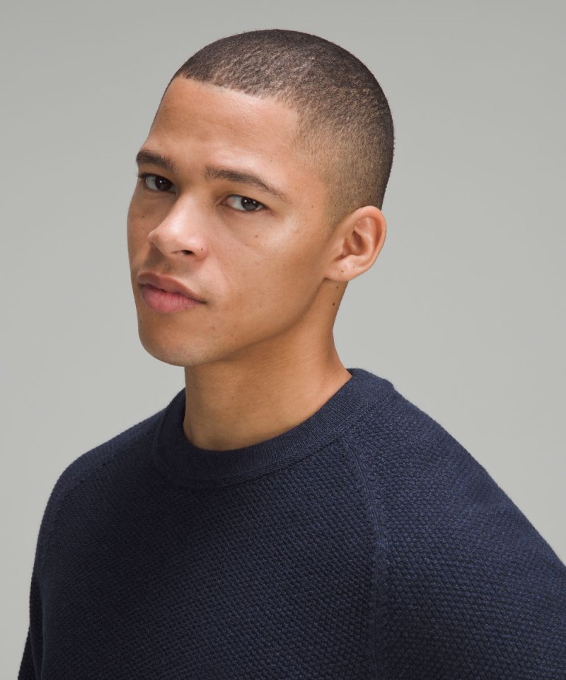 Lululemon Textured Knit Crewneck Sweater Heathered Classic Navy Online Outlet Sale