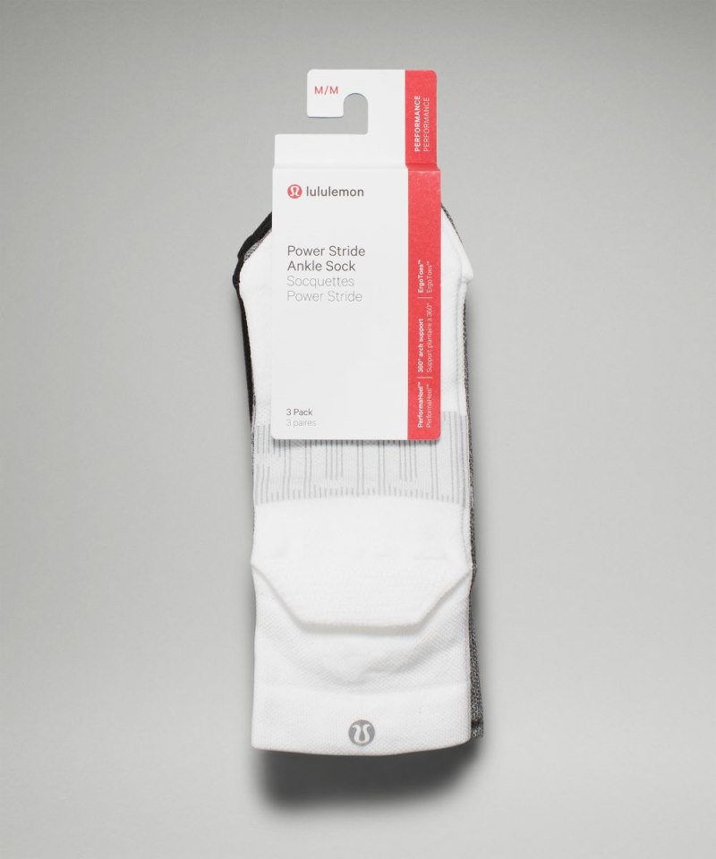 Lululemon Women's Power Stride Ankle Socks *3 Pack White / Heather Grey / Black Online Outlet Sale