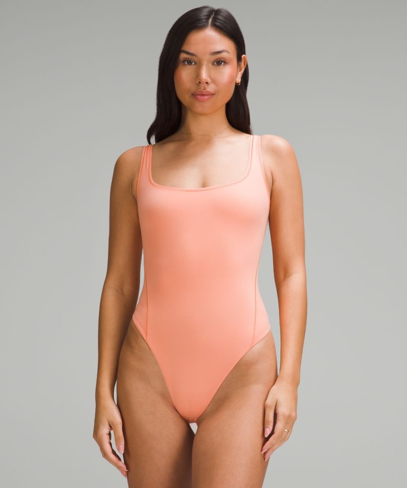 Lululemon Wundermost Ultra-Soft Nulu Square-Neck Sleeveless Bodysuit Coral Kiss Online Outlet Sale