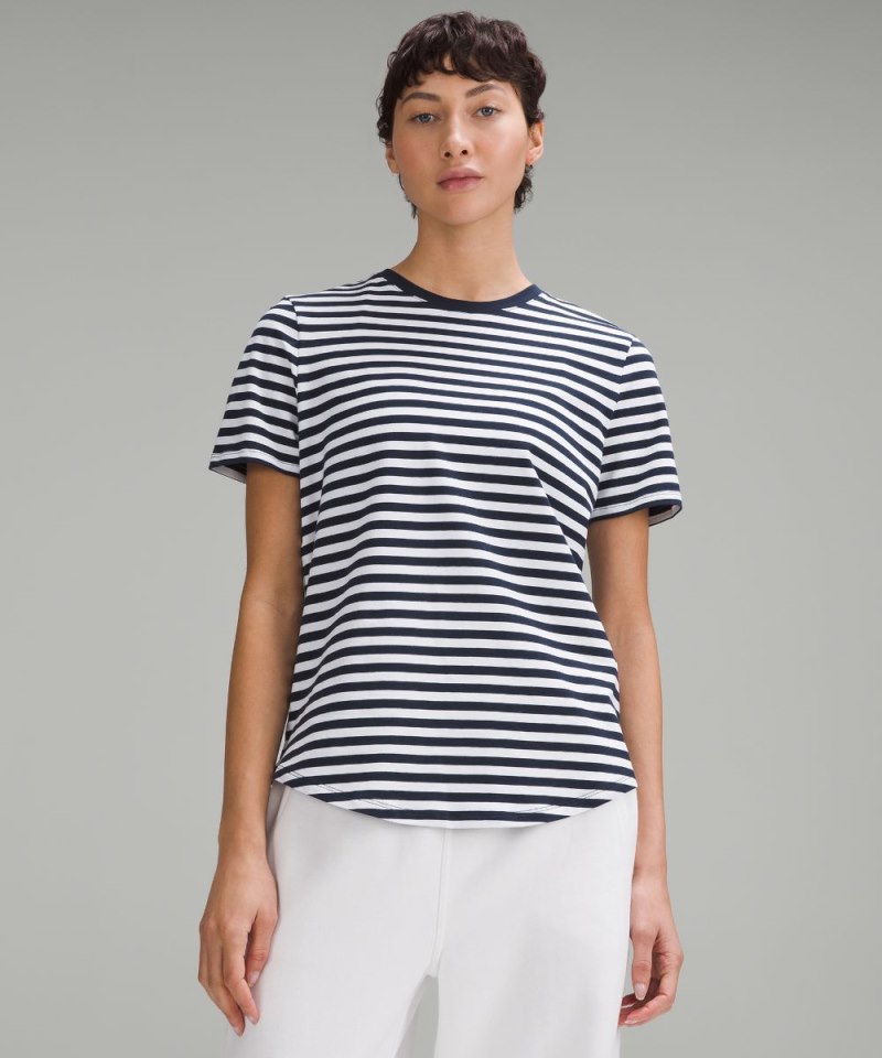 Lululemon Love Curved-Hem Crewneck T-Shirt True Stripe True Navy White Online Outlet Sale