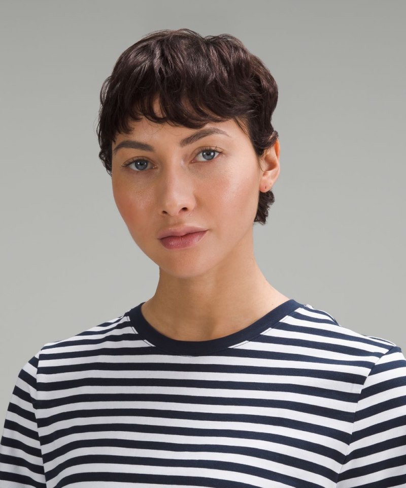 Lululemon Love Curved-Hem Crewneck T-Shirt True Stripe True Navy White Online Outlet Sale