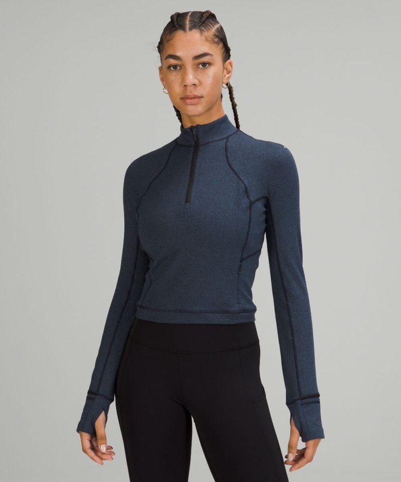 Lululemon It's Rulu Cropped Half Zip Heathered True Navy / Black Online Outlet Sale