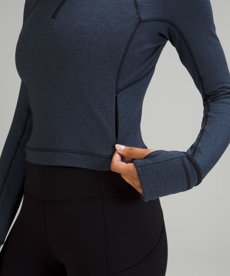 Lululemon It's Rulu Cropped Half Zip Heathered True Navy / Black Online Outlet Sale