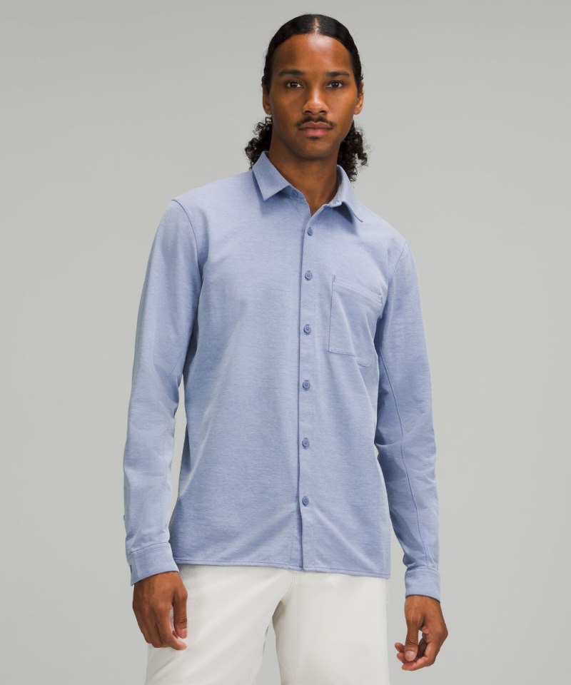 Lululemon Commission Long-Sleeve Shirt *Oxford Harbor Blue / White Online Outlet Sale