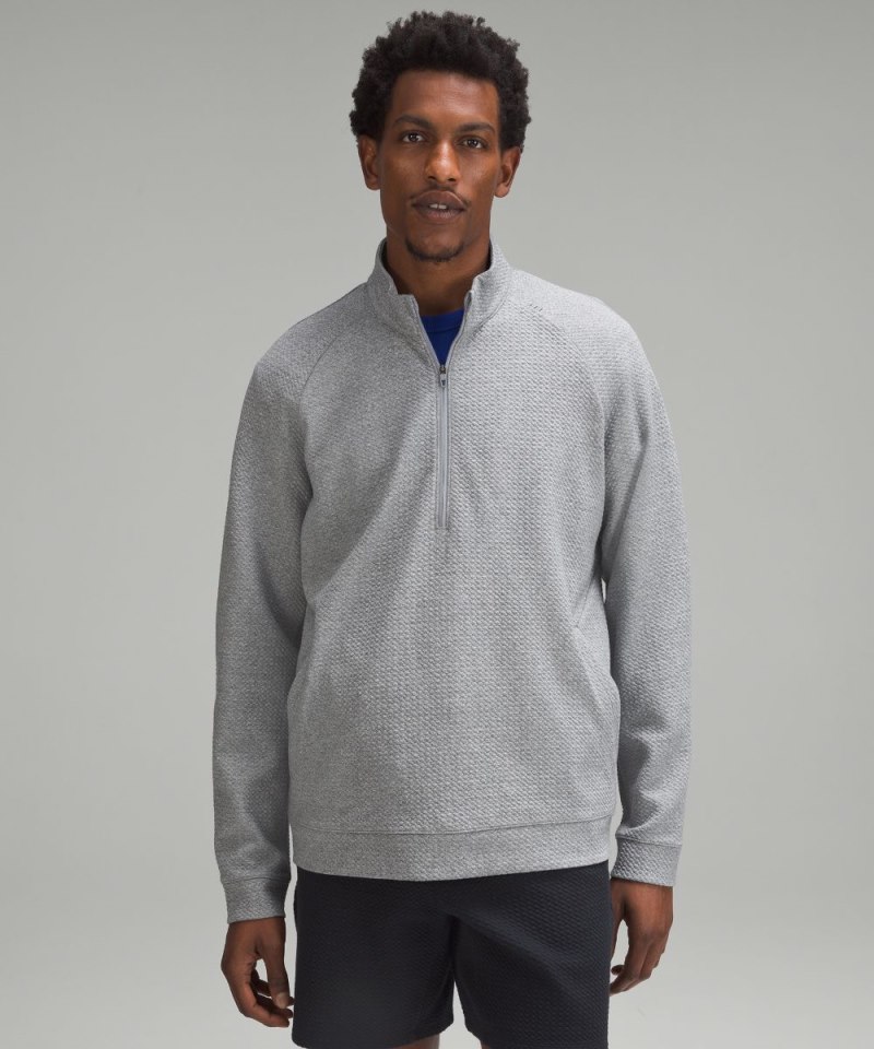 Lululemon Textured Double-Knit Cotton Half Zip Heathered Medium Grey / Black Online Outlet Sale