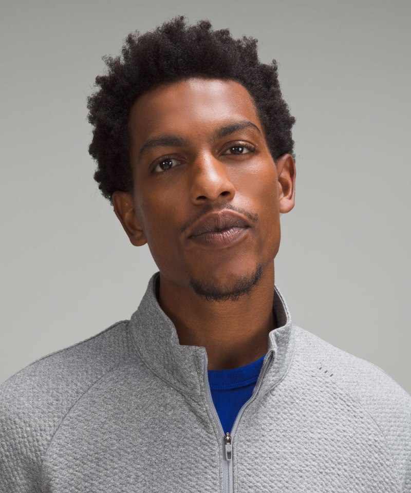 Lululemon Textured Double-Knit Cotton Half Zip Heathered Medium Grey / Black Online Outlet Sale